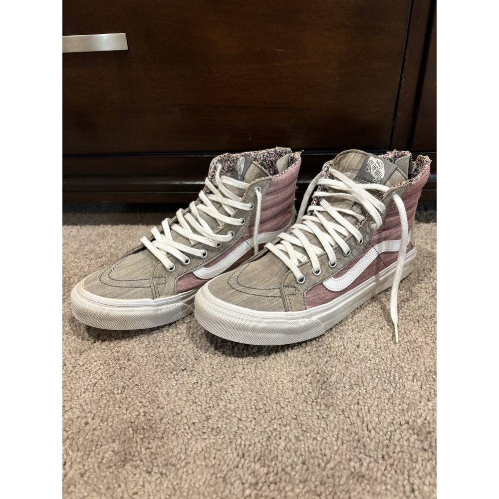 VANS SK8-HI Slim Zip Skate Shoes Floral Chambray Women's 7.5‎ Men 6 EUC Sneaker